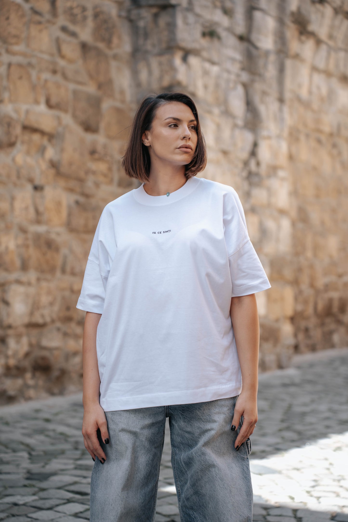 tricou oversized unisex minimalist alb