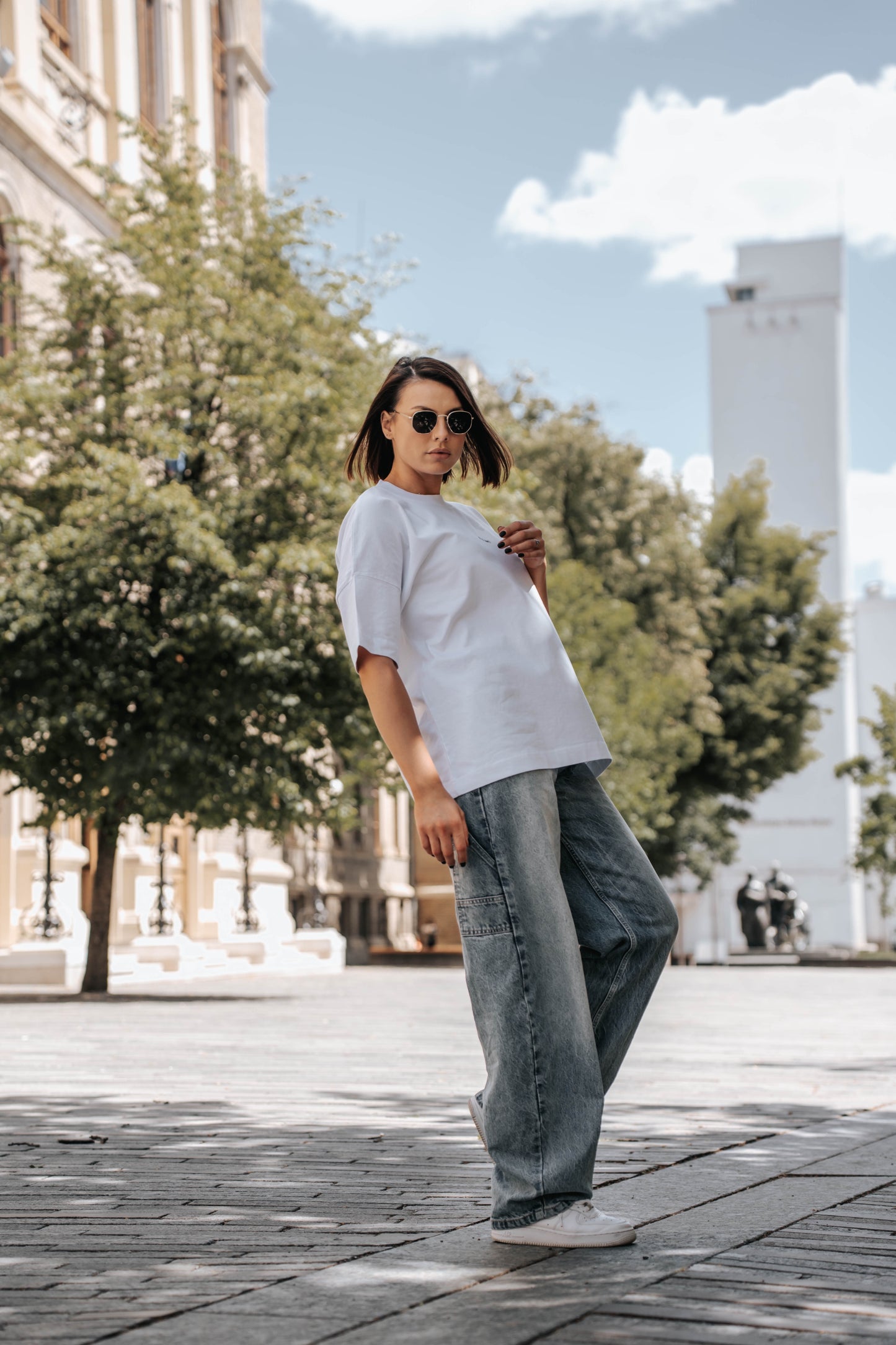 tricou oversized unisex minimalist alb