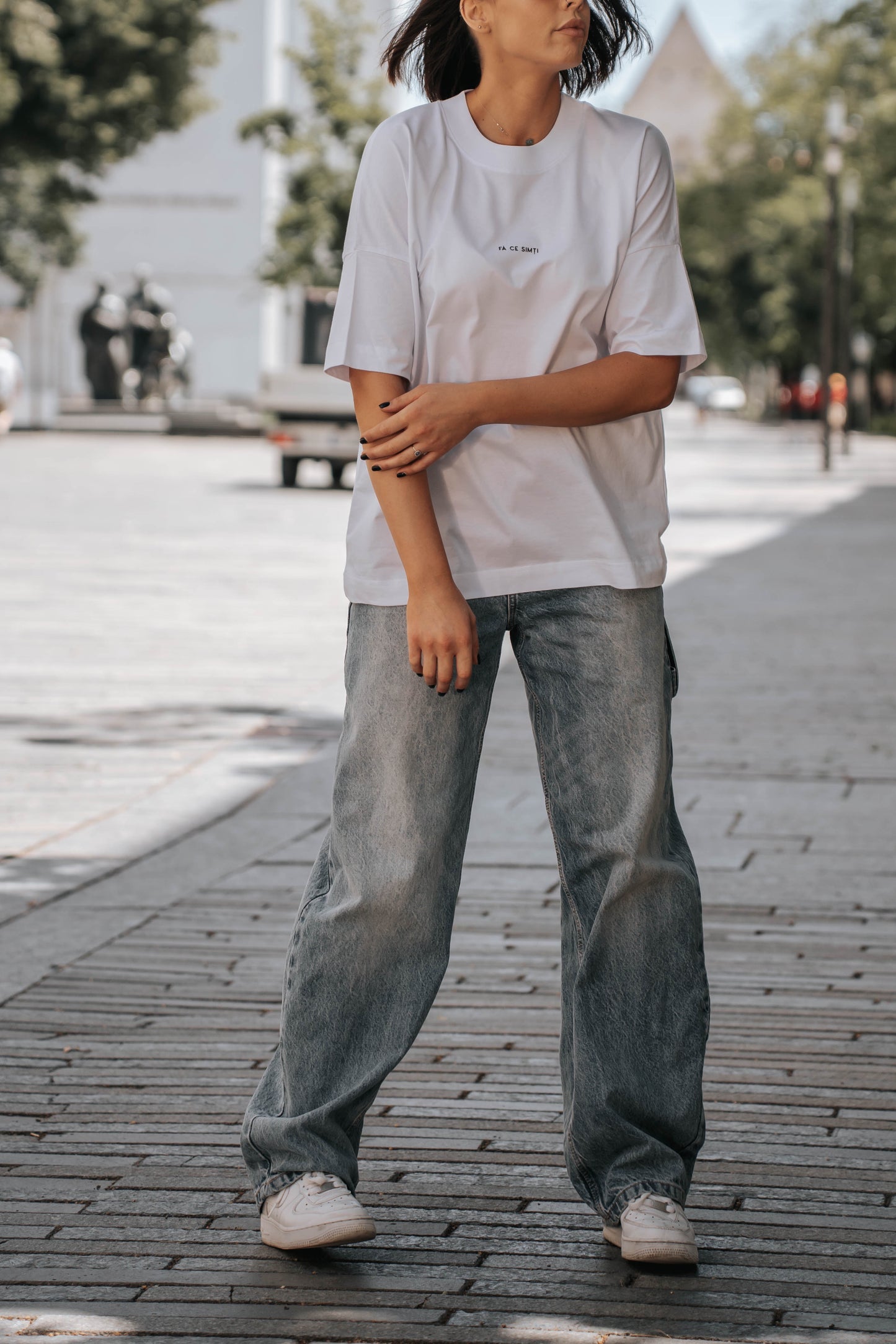 tricou oversized unisex minimalist alb