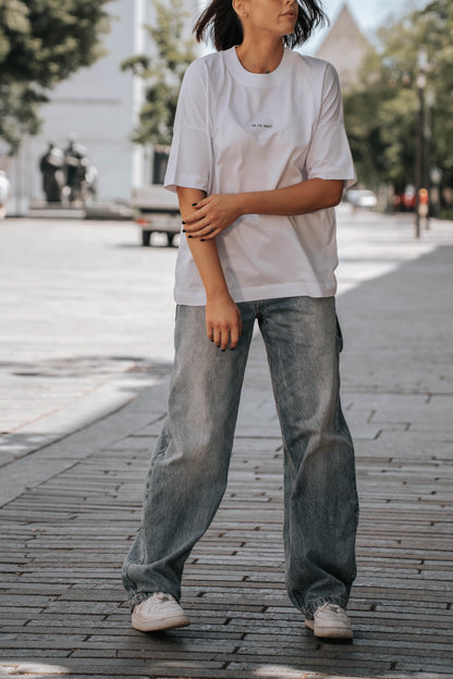tricou oversized unisex minimalist alb