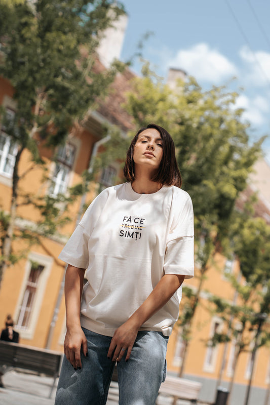 tricou oversized unisex fă ce "trebuie" simți crem