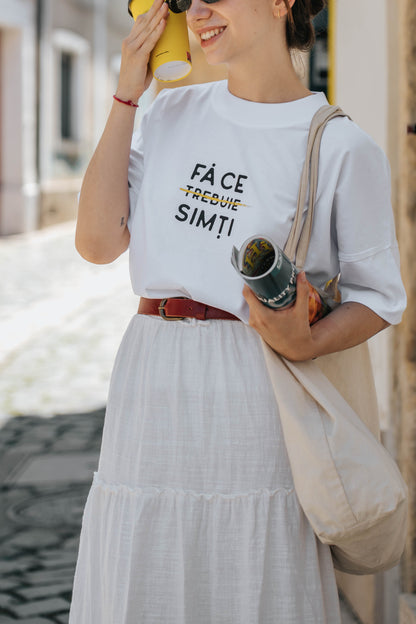 tricou oversized unisex fă ce "trebuie" simți alb