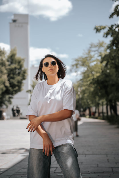tricou oversized unisex minimalist alb